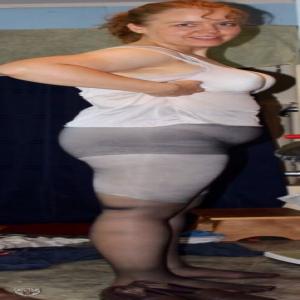 Mormon grandmother Lisa in black and white pantyhose for reposting