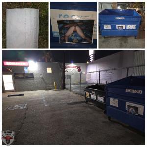Heathers pussy exposed on a dumpster in a pornshop parkinglot