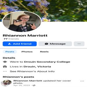 Rhiannon Marriott unaware original poster Eli75 should someone message her?